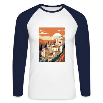 Cuenca Spain Vintage Travel Poster WPA Souvenir - Unisex Long Sleeve Baseball T-Shirt - white/navy - Front - Nik (191cm)