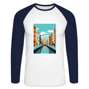 Bilbao Spain Vintage Travel Poster WPA Souvenir - Unisex Long Sleeve Baseball T-Shirt - white/navy - Front - Nik (191cm)