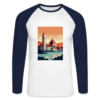 Florence Italy Decoration Vintage Travel Poster - Unisex Long Sleeve Baseball T-Shirt - white/navy - Front - Nik (191cm)