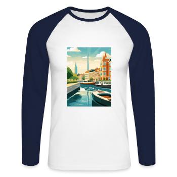 Copenhague Danemark Vintage voyage affiche Souvenir - T-shirt baseball manches longues Homme - blanc/marine - Devant - Nik (191cm)