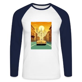 Milan Espagne Ibiza Vintage voyage affiche Souvenir - T-shirt baseball manches longues Homme - blanc/marine - Devant - Nik (191cm)