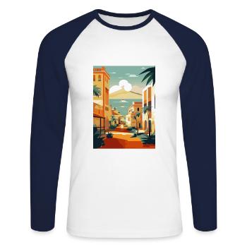 Îles Canaries Espagne Vintage voyage affiche WPA Art - T-shirt baseball manches longues Homme - blanc/marine - Devant - Nik (191cm)