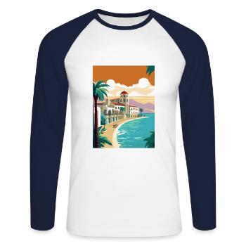 Costa Blanca Spain Vintage Travel Poster Souvenir - Unisex Long Sleeve Baseball T-Shirt - white/navy - Front - Nik (191cm)