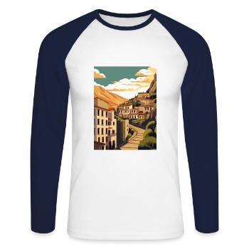 Cuenca Spain Vintage Travel Poster WPA Souvenir - Unisex Long Sleeve Baseball T-Shirt - white/navy - Front - Nik (191cm)