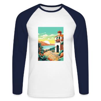 Costa Brava Spanien Vintage Reiseposter Souvenir - Unisex Baseballshirt langarm - Weiß/Navy - Vorne - Nik (191cm)