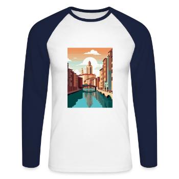 Girona Spain Vintage Travel Poster WPA Souvenir - Unisex Long Sleeve Baseball T-Shirt - white/navy - Front - Nik (191cm)