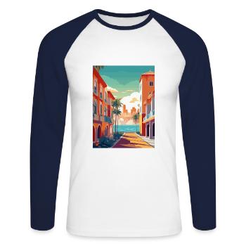 Costa del Sol Spanien Vintage Reiseposter Souvenir - Unisex Baseballshirt langarm - Weiß/Navy - Vorne - Nik (191cm)
