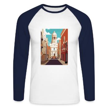 Cadix Espagne Vintage voyage affiche WPA Souvenir - T-shirt baseball manches longues Homme - blanc/marine - Devant - Nik (191cm)