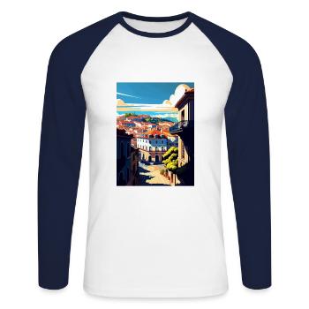 Viseu Portugal Vintage voyage affiche WPA Souvenir - T-shirt baseball manches longues Homme - blanc/marine - Devant - Nik (191cm)