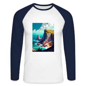 Cabo Da Roca Portugal Affiche de voyage Vintage WPA - T-shirt baseball manches longues Homme - blanc/marine - Devant - Nik (191cm)