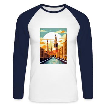 Saragosse Espagne Vintage voyage affiche WPA Souvenir - T-shirt baseball manches longues Homme - blanc/marine - Devant - Nik (191cm)