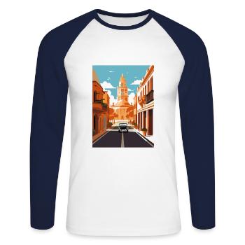 Cordoue Espagne Vintage voyage affiche WPA Souvenir - T-shirt baseball manches longues Homme - blanc/marine - Devant - Nik (191cm)