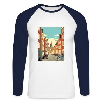 Copenhague Danemark Vintage voyage affiche Souvenir - T-shirt baseball manches longues Homme - blanc/marine - Devant - Nik (191cm)