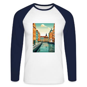 Copenhague Danemark Vintage voyage affiche Souvenir - T-shirt baseball manches longues Homme - blanc/marine - Devant - Nik (191cm)