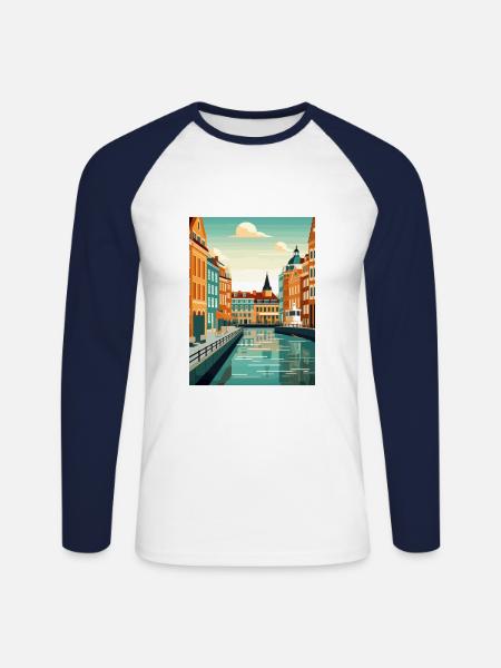 København Danmark Vintage Rejseplakat Souvenir - Langærmet herre-baseballshirt - hvid/marineblå