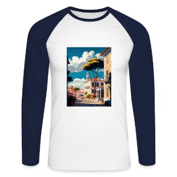 Tomar Portugal Vintage voyage affiche WPA Souvenir - T-shirt baseball manches longues Homme - blanc/marine - Devant - Nik (191cm)