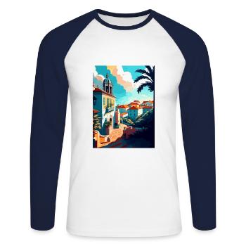 Sintra Portugal Vintage voyage affiche WPA Souvenir - T-shirt baseball manches longues Homme - blanc/marine - Devant - Nik (191cm)