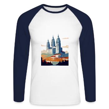 Santiago De Compostela Spain Vintage Travel Poster - Unisex Long Sleeve Baseball T-Shirt - white/navy - Front - Nik (191cm)