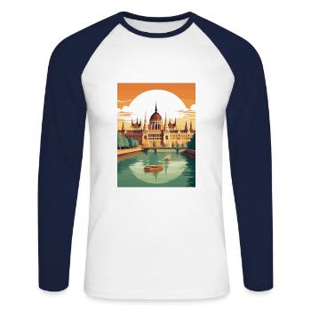 Budapest Hungary Vintage Travel Poster Souvenir - Unisex Long Sleeve Baseball T-Shirt - white/navy - Front - Nik (191cm)