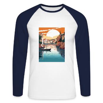 Crete Greece Decoration Vintage Travel Poster WPA - Unisex Long Sleeve Baseball T-Shirt - white/navy - Front - Nik (191cm)