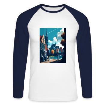Gent Belgien Vintage Reiseposter WPA Souvenir - Unisex Baseballshirt langarm - Weiß/Navy - Vorne - Nik (191cm)