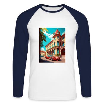 Maranello Italie Vintage voyage affiche WPA Souvenir - T-shirt baseball manches longues Homme - blanc/marine - Devant - Nik (191cm)