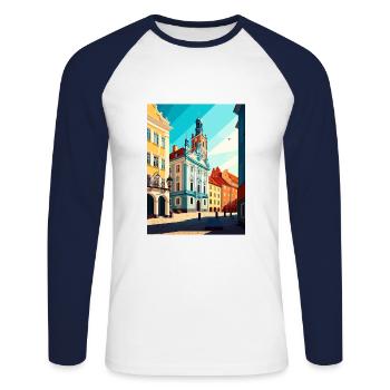 Czestochowa Pologne Vintage voyage affiche Souvenir - T-shirt baseball manches longues Homme - blanc/marine - Devant - Nik (191cm)
