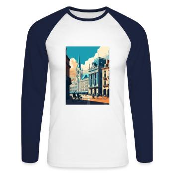 Brussels Belgium Vintage Travel Poster Souvenir - Unisex Long Sleeve Baseball T-Shirt - white/navy - Front - Nik (191cm)