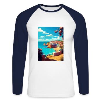 Albufeira Portugal Cascais Vintage Travel Poster - Unisex Long Sleeve Baseball T-Shirt - white/navy - Front - Nik (191cm)