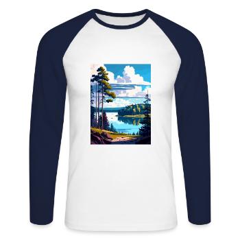 Wigry Pologne Vintage voyage affiche WPA Souvenir - T-shirt baseball manches longues Homme - blanc/marine - Devant - Nik (191cm)