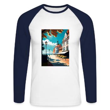 Sopot Polen Vintage Reiseposter WPA Souvenir - Unisex Baseballshirt langarm - Weiß/Navy - Vorne - Nik (191cm)