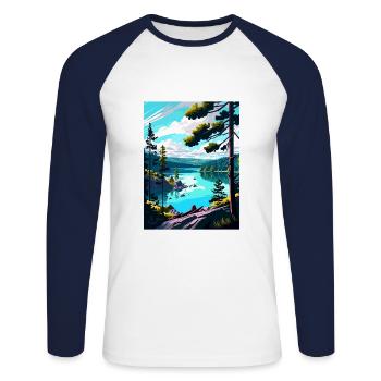 Wielkopolski Pologne Vintage voyage affiche Souvenir - T-shirt baseball manches longues Homme - blanc/marine - Devant - Nik (191cm)
