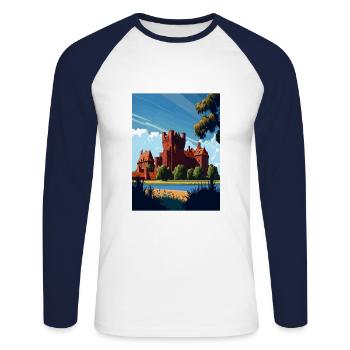 Château de Malbork Pologne Vintage voyage affiche WPA - T-shirt baseball manches longues Homme - blanc/marine - Devant - Nik (191cm)