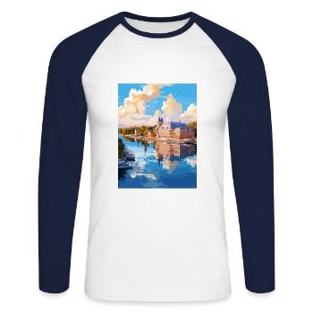 Naantali Finlande Vintage voyage affiche Souvenir - T-shirt baseball manches longues Homme - blanc/marine - Devant - Nik (191cm)