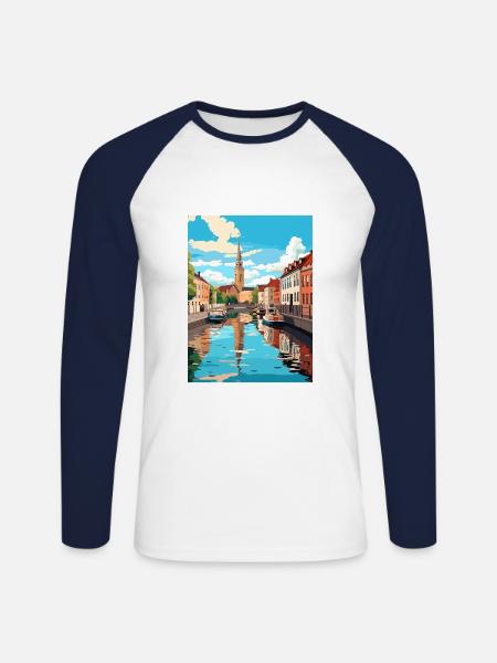 Turku Finland Vintage matkailujuliste WPA matkamuisto - Miesten pitkähihainen baseballpaita - valkoinen/laivasto