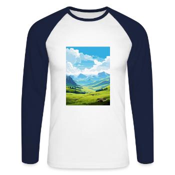 Pyrenäen Nationalpark Frankreich Reiseplakat - Unisex Baseballshirt langarm - Weiß/Navy - Vorne - Nik (191cm)