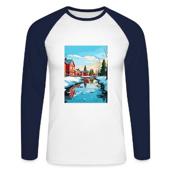 Oulu Finlande Vintage voyage affiche WPA Souvenir - T-shirt baseball manches longues Homme - blanc/marine - Devant - Nik (191cm)