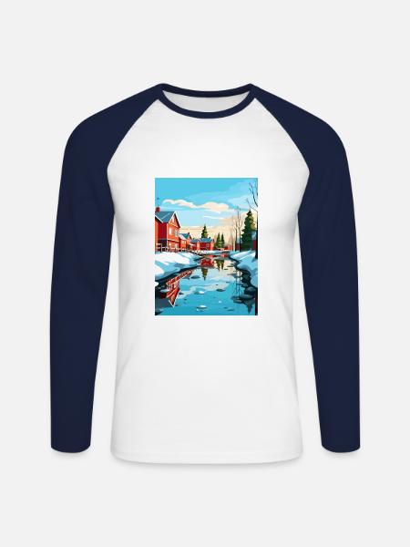 Oulu Finland Vintage matkailujuliste WPA matkamuisto - Miesten pitkähihainen baseballpaita - valkoinen/laivasto