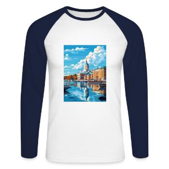 Helsinki Finlande Vintage voyage affiche Souvenir - T-shirt baseball manches longues Homme - blanc/marine - Devant - Nik (191cm)