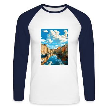 Tampere Finland Vintage Travel Poster WPA Souvenir - Unisex Long Sleeve Baseball T-Shirt - white/navy - Front - Nik (191cm)