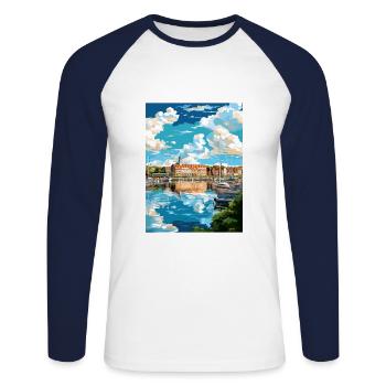 Vaasa Finlande Vintage voyage affiche WPA Souvenir - T-shirt baseball manches longues Homme - blanc/marine - Devant - Nik (191cm)