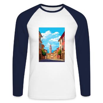 Parma Italy Vintage Travel Poster WPA Souvenir - Unisex Long Sleeve Baseball T-Shirt - white/navy - Front - Nik (191cm)