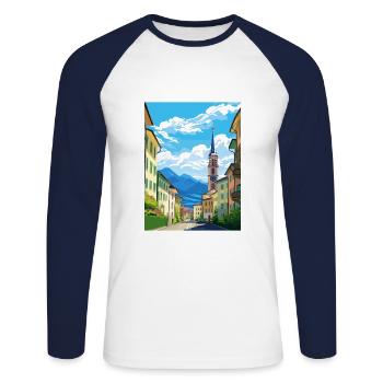 Bozen Italien Vintage Reiseposter WPA Souvenir - Unisex Baseballshirt langarm - Weiß/Navy - Vorne - Nik (191cm)