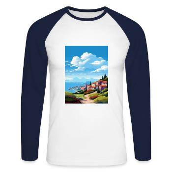 Elba Italien Vintage Reiseposter WPA Souvenir - Unisex Baseballshirt langarm - Weiß/Navy - Vorne - Nik (191cm)