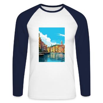 Palau Italie Vintage voyage affiche WPA Souvenir - T-shirt baseball manches longues Homme - blanc/marine - Devant - Nik (191cm)