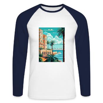 Cote D Azur Frankreich Vintage Reiseposter Souvenir - Unisex Baseballshirt langarm - Weiß/Navy - Vorne - Nik (191cm)