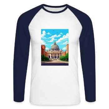 Vatican Italie Décoration Vintage Voyage Affiche WPA - T-shirt baseball manches longues Homme - blanc/marine - Devant - Nik (191cm)