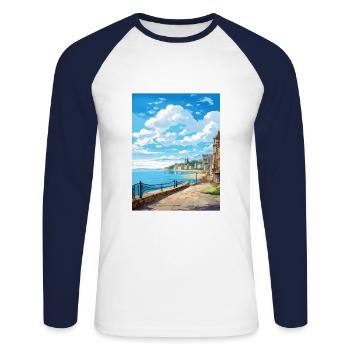 Saint Malo France Vintage Travel Poster Souvenir - Unisex Long Sleeve Baseball T-Shirt - white/navy - Front - Nik (191cm)