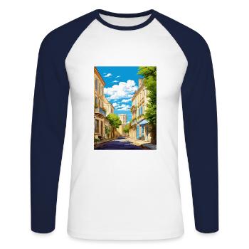 La Rochelle Frankreich Vintage Reiseposter Souvenir - Unisex Baseballshirt langarm - Weiß/Navy - Vorne - Nik (191cm)