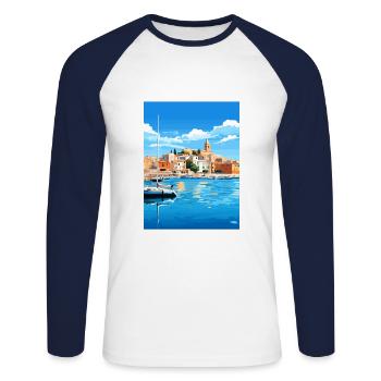 Balearen Spanien Vintage Reiseposter WPA - Unisex Baseballshirt langarm - Weiß/Navy - Vorne - Nik (191cm)
